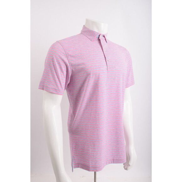 Johnnie-O Mens Polo Shirt Carlos Top shelf Size S Blue Pink Taffy Striped NWT - Picture 2 of 6
